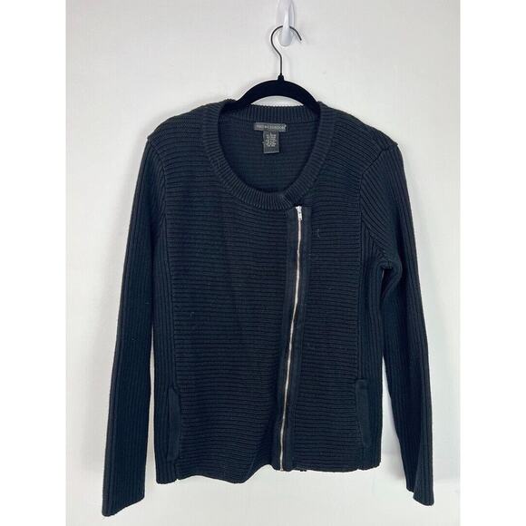 Preswick & Moore Womens Black Ribbed Knit Full-Zip Cardigan Sweater Size L - Picture 1 of 3